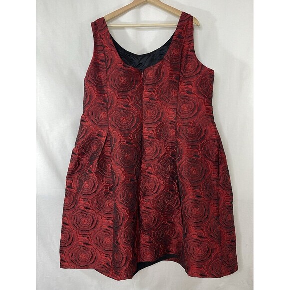 Red Womens 24W Midi Dress Rose Embossed Cocktail Holidays Luxe Carmen Marc Valvo - Picture 5 of 11
